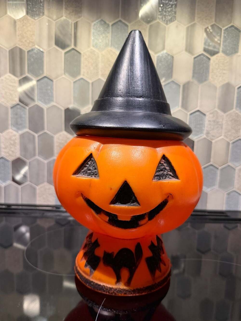 Vintage Empire Halloween Pumpkin Blow Mold Jack O Lantern Witch Hat